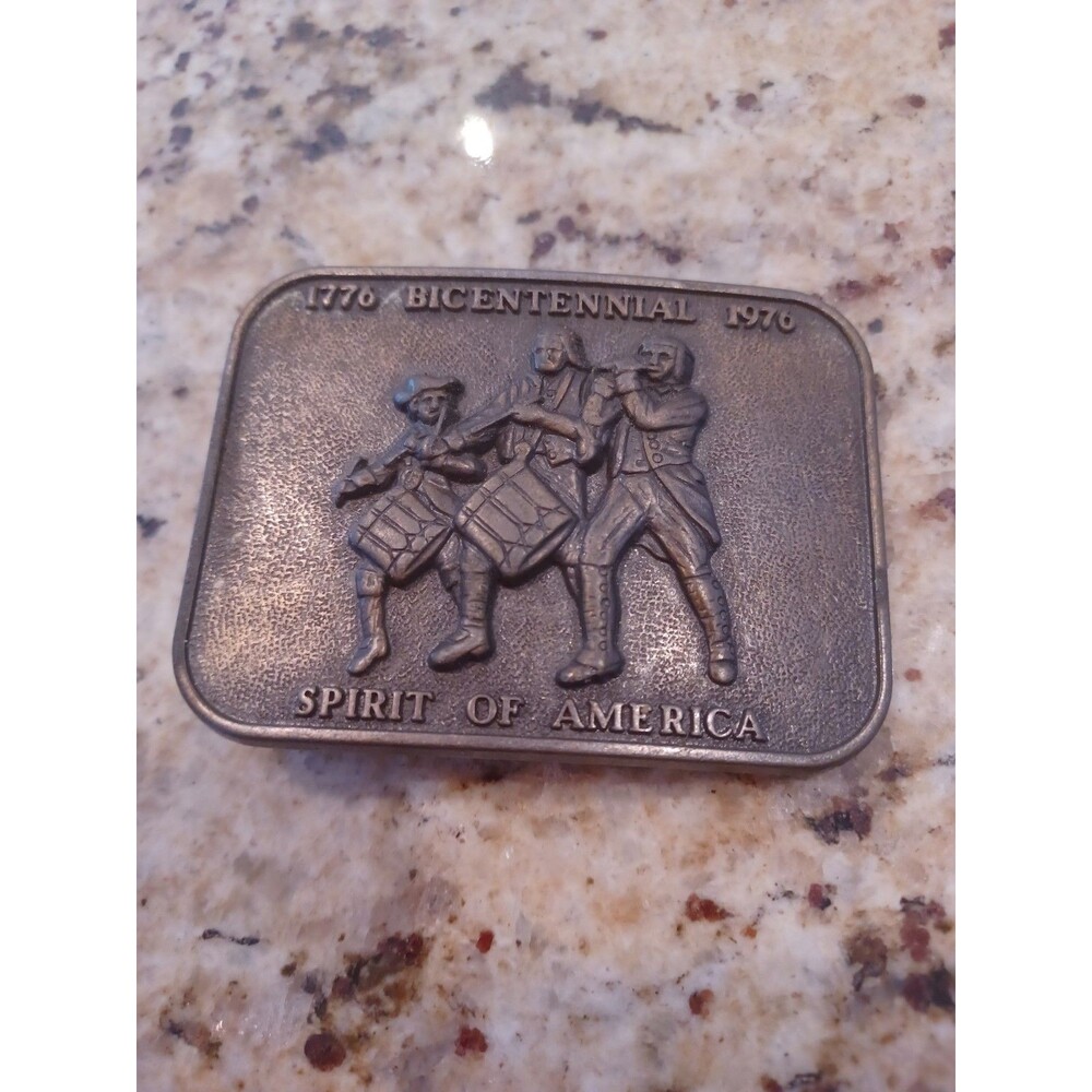 Vintage 1776 1976 Bicentennial Spirit of America Brass Belt Buckle USA